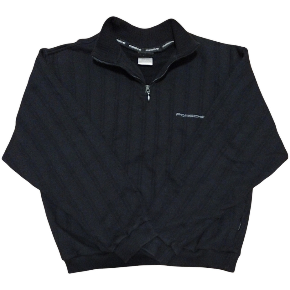 Porsche Quarter-Zip Mock Neck Pullover Sweater, Black, Size Medium